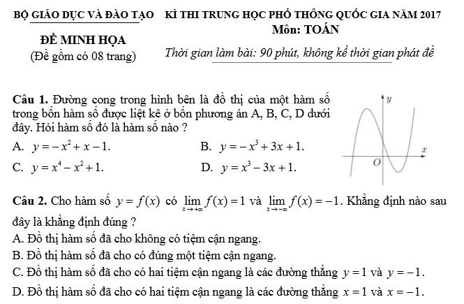 Đề toán minh họa thi THPT quốc gia 2017: Lo học sinh không đủ thời gian ôn tập