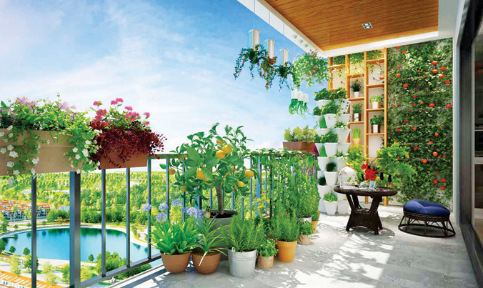 Ban công xanh cho gia đình những giây phút thư giãn, hòa cùng thiên nhiên.
