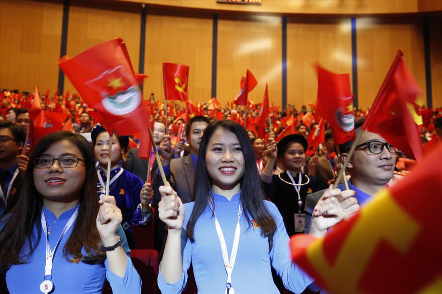 Các đại biểu tham gia ĐH Đoàn toàn quốc lần thứ XI, nhiệm kỳ 2017 - 2022. ẢNH: NHƯ Ý 