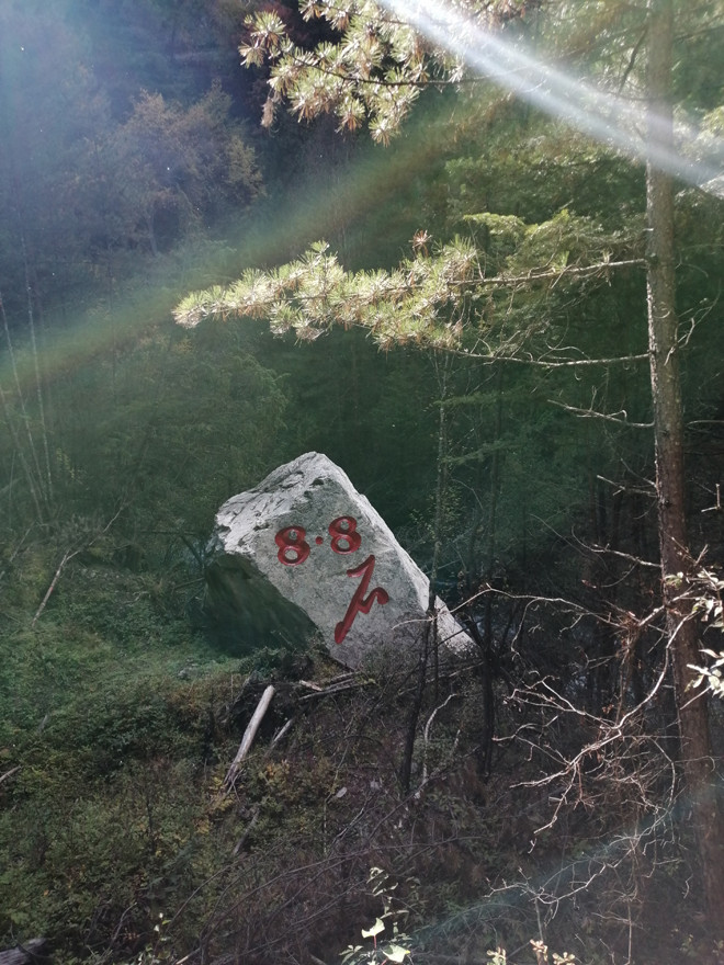 Mỏm núi rơi xuống từ độ cao 2.654m trong trận động đất ngày 8/8/2017 ảnh: Anh Tuấn