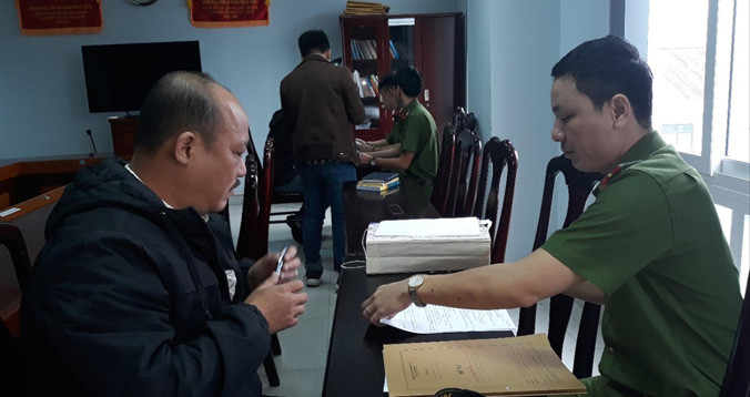 Đối tượng Trương Thanh Tùng tại cơ quan điều tra.