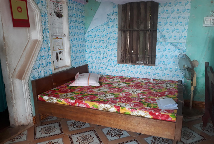 Chiếu giường nơi bà Vui bị sát hại.