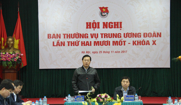 Bí thư thứ nhất T.Ư Đoàn Lê Quốc Phong phát biểu tại Hội nghị Ban thường vụ T.Ư Đoàn lần thứ 21, khóa X.