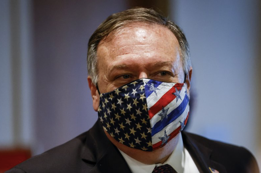 Ngoại trưởng Mỹ Mike Pompeo khi vừa rời khỏi một cuộc họp của HĐBA về Iran ngày 20/8. ảnh: AP