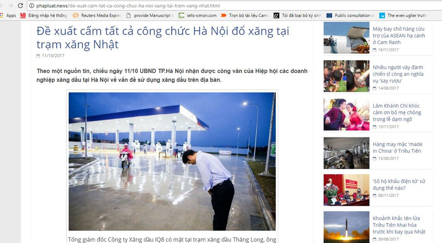 Tin tức giả về việc Hà Nội cấm công chức mua xăng của doanh nghiệp Nhật Bản Ảnh: Internet 