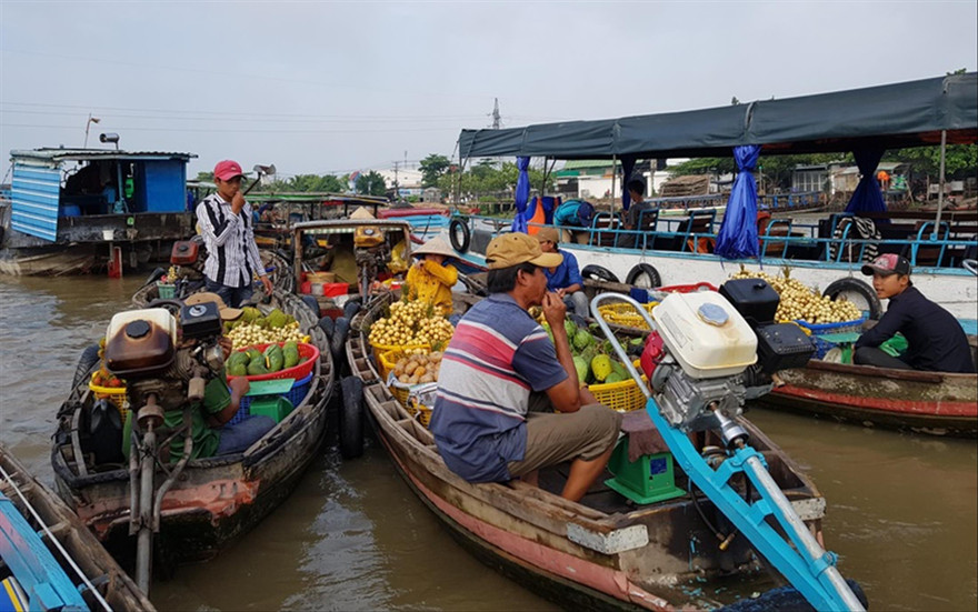 Chợ nổi tập trung hàng trăm phương tiện mua bán của thương hồ Ảnh: N.H 