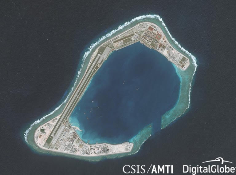 Đá Xu Bi thuộc quần đảo Trường Sa của Việt Nam bị Trung Quốc cải tạo và quân sự hoá trái phép Ảnh: CSIS 