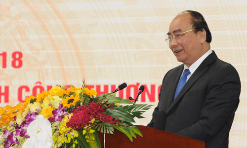 Thủ tướng Nguyễn Xuân Phúc tại Hội nghị tổng kết và triển khai nhiệm vụ năm 2019 của Bộ Công Thương. Ảnh: Thu An