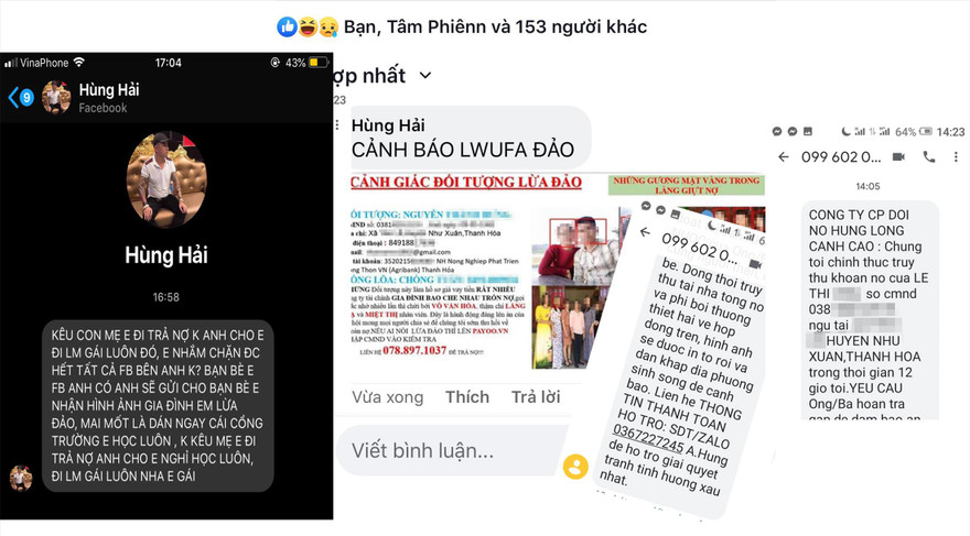Các tin nhắn đối tượng cho vay dọa nạt con nợ để đòi tiền Ảnh do nhân vật cung cấp