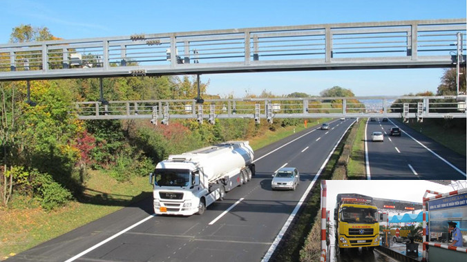 Một trạm thu phí không dừng tại Thụy Sỹ (ảnh lớn), các trạm thu phí một dừng như hiện nay sẽ bị xóa bỏ (ảnh nhỏ). Ảnh: Bảo An.