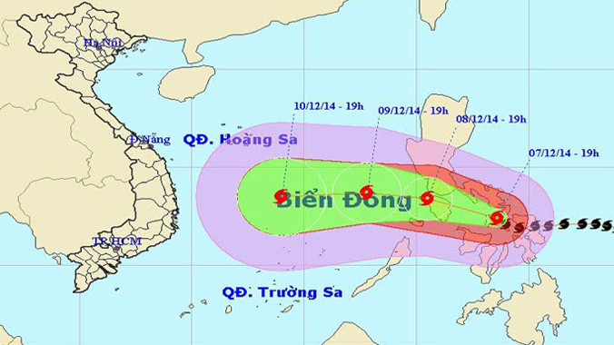Ảnh hướng đi của bão Hagupit. Ảnh: Trung tâm DBKTTVTƯ.