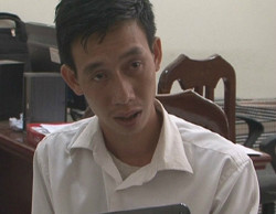 Triệu Tiến Quảng tại cơ quan điều tra. Ảnh: Công an cung cấp.