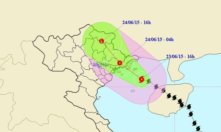 Dự kiến đường đi của bão. Ảnh: Trung tâm Dự báo Khí tượng Thủy văn Trung ương.