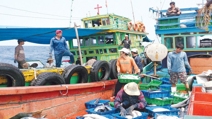 Ngư dân đánh bắt ở Hoàng Sa trên tàu gỗ truyền thống.