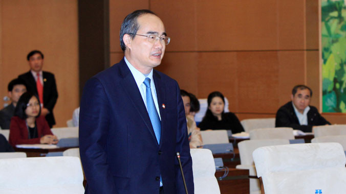 Chủ tịch Ủy ban Trung ương Mặt trận Tổ quốc Việt Nam Nguyễn Thiện Nhân phát biểu về chỉnh lý dự án Luật Mặt trận Tổ quốc Việt Nam (sửa đổi) tại phiên họp. Ảnh: An Đăng.