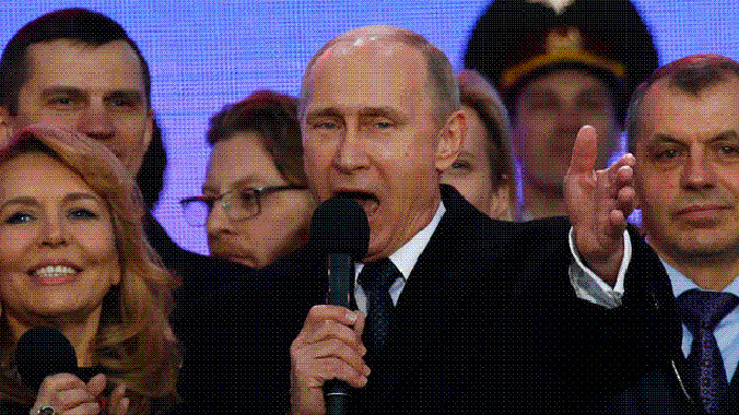 Tổng thống Putin hát quốc ca Nga trong lễ kỷ niệm một năm ngày Crimea trở về với Nga.