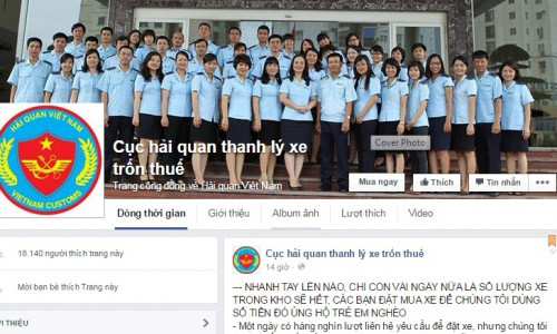 Trang fanpage "giả mạo Cục Hải quan" rao bán xe giá bèo.