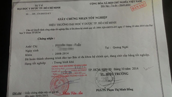 Giấy chứng nhận tốt nghiệp.