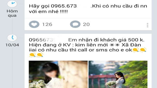 Các lời mời chào trên “chợ tình” Zalo.