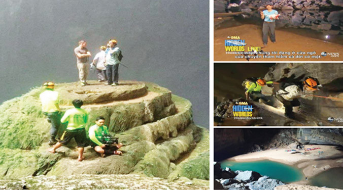 Hang Sơn Đoòng là hang động lớn nhất thế giới, một kỳ quan bí ẩn của tự nhiên (ảnh nhỏ), Đoàn làm phim quay tại một măng đá khổng lồ tuyệt đẹp (ảnh lớn). Ảnh: Ginger Zee.