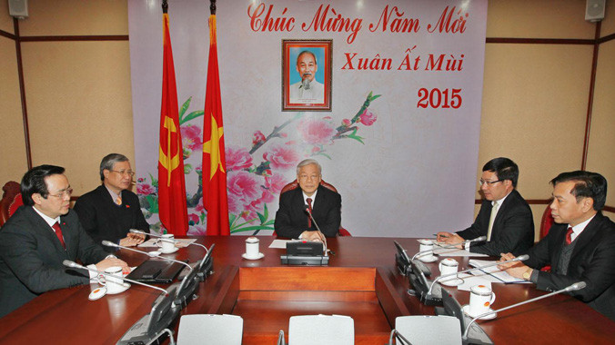 Chiều 11/2, tại Trụ sở Trung ương Đảng, Tổng Bí thư Nguyễn Phú Trọng điện đàm trực tiếp với Tổng Bí thư, Chủ tịch nước Trung Quốc Tập Cận Bình. Ảnh: TTXVN.