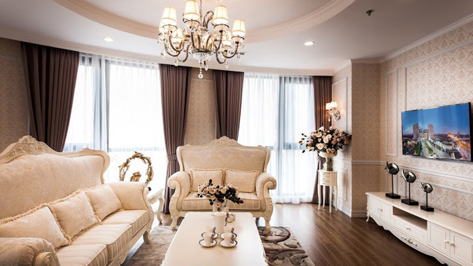 Phòng khách căn hộ mẫu R6 - Vinhomes Royal City.