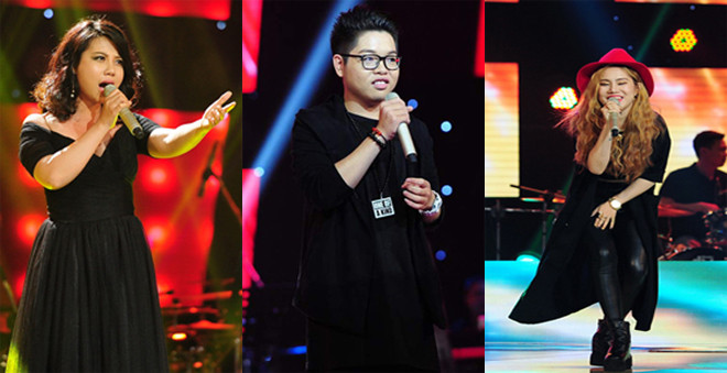 Vũ Thị Phượng, Nguyễn Đức Phúc, Lê Thị Hải Yến - ba trong số nhân tố làm nên sức hấp dẫn của Giọng hát Việt tối 7/6. Ảnh: Lý Võ Phú Hưng.