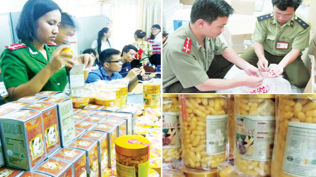 Thực phẩm chức năng giả, kém chất lượng bị thu giữ. Ảnh: Hồng Vĩnh.