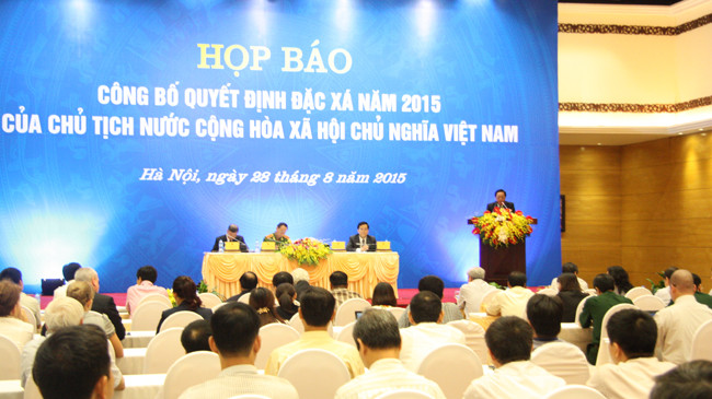 Họp báo công bố quyết định đặc xá năm 2015. Ảnh: DN.