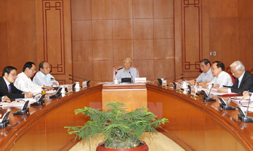 Tổng Bí thư Nguyễn Phú Trọng, Trưởng Ban Chỉ đạo Trung ương về phòng, chống tham nhũng chủ trì cuộc họp của Thường trực Ban Chỉ đạo. Ảnh: TTXVN