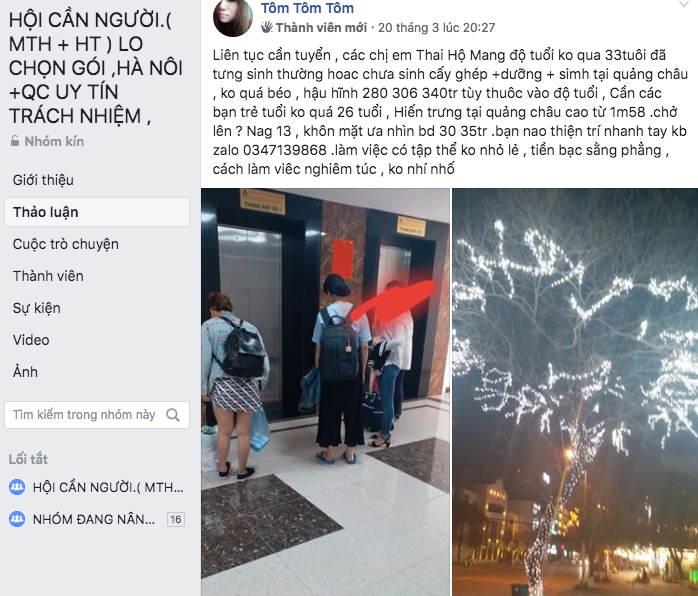 Cò mồi hoạt động rầm rộ trên mạng xã hội tìm con mồi sang Trung Quốc mang thai hộ