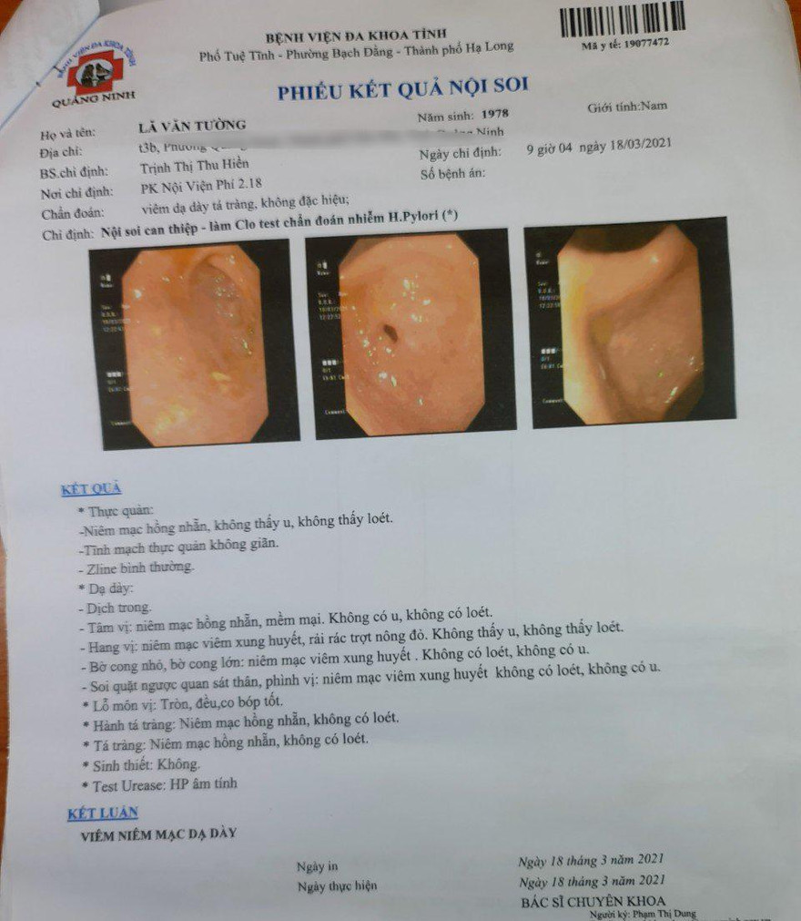 Sau khi mua 2 liệu trình "thần dược" Yakumi, bệnh dạ dày của anh Lê Văn Tường bị nặng hơn và phải nhập viện vào ngày 18/3