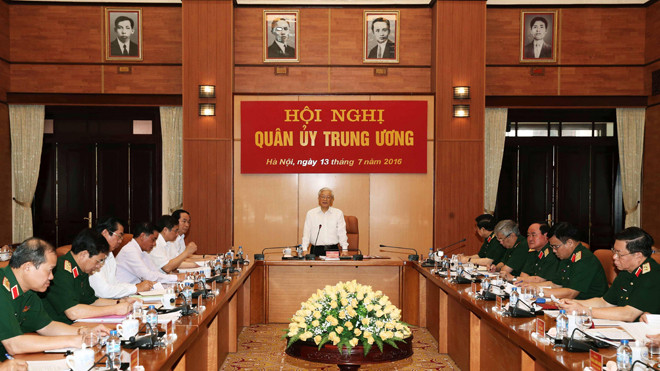 Tổng Bí thư Nguyễn Phú Trọng, Bí thư Quân ủy Trung ương phát biểu khai mạc. Ảnh: TTXVN