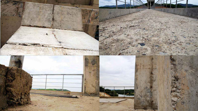 Hạng mục công trình Đập dâng Lạc Tiến - kênh dẫn - tuynel, do Cty CP Đầu tư và phát triển Vũng Áng (thuộc Tập đoàn Hoành Sơn) làm chủ đầu tư vừa đưa vào sử dụng có dấu hiệu hư hỏng nghiêm trọng. Ảnh: Minh Thùy