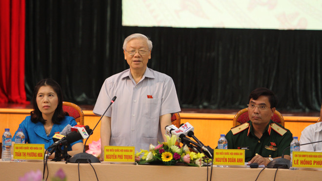 Tổng Bí thư Nguyễn Phú Trọng tiếp xúc cử tri tại quận Ba Đình (Hà Nội) sáng 18/6.