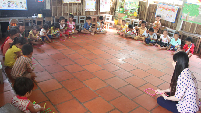 Một lớp học tạm bợ thuộc trường Tiểu học Đôn Xuân C, xã Đôn Xuân, huyện Duyên Hải, tỉnh Trà Vinh. Ảnh: Đại Dương