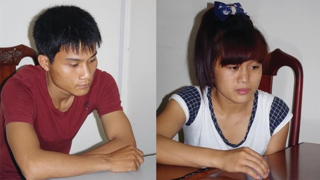 Cao Văn Danh và Trần Thị Ngân tại cơ quan công an.