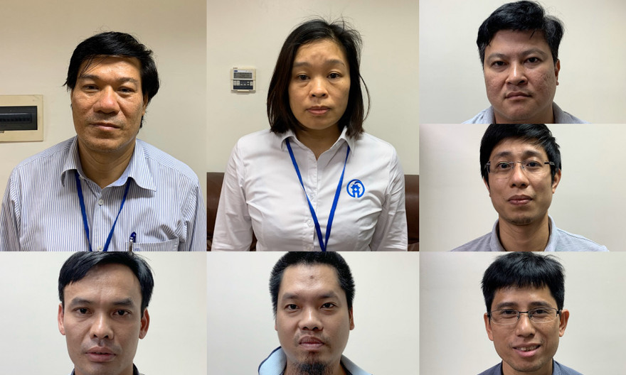 Các bị can trong vụ án nâng khống giá hệ thống xét nghiệm dịch COVID -19 ảnh: lê dương