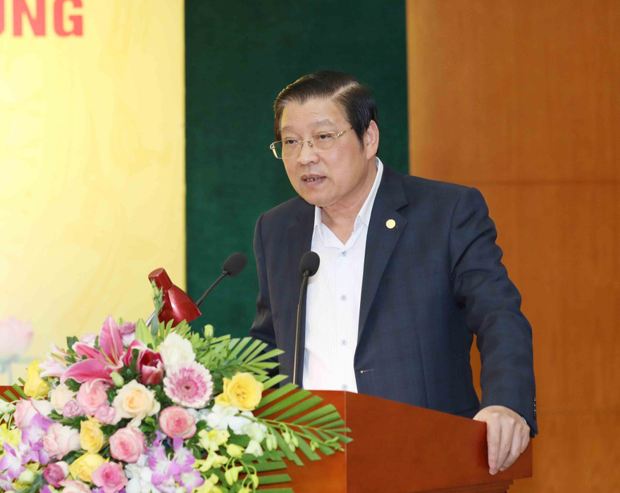 Đồng chí Phan Đình Trạc, Bí thư Trung ương Đảng, Phó Trưởng Ban Thường trực Ban Chỉ đạo Trung ương về phòng, chống tham nhũng, Trưởng Ban Nội chính Trung ương phát biểu kết luận Hội thảo Ảnh: TTXVN