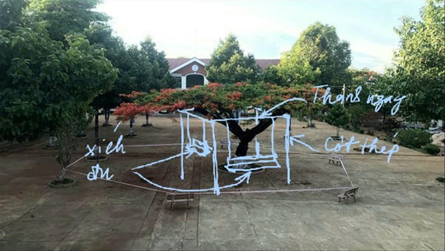 Ý tưởng làm giàn bảo vệ cây kiêm chỗ ngồi mát của nhà nhiếp ảnh Đặng Hào 