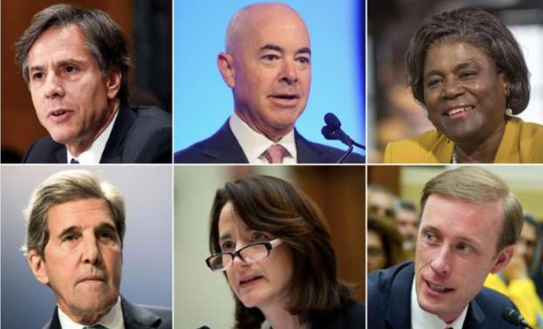 Những người được ông Biden đề cử vào nội các (từ trái qua phải): Antony Blinken, Alejandro Mayorkas, Linda Thomas-Greenfield (hàng trên), John Kerry, Avril Haines, Jake Sullivan Ảnh: CNN 