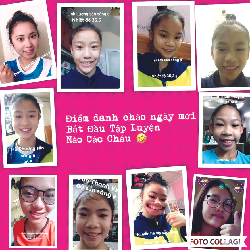 Các VĐV đội Thể dục Nghệ thuật điểm danh và thông báo tình hình sức khỏe trước buổi tập. Ảnh: NVCC 