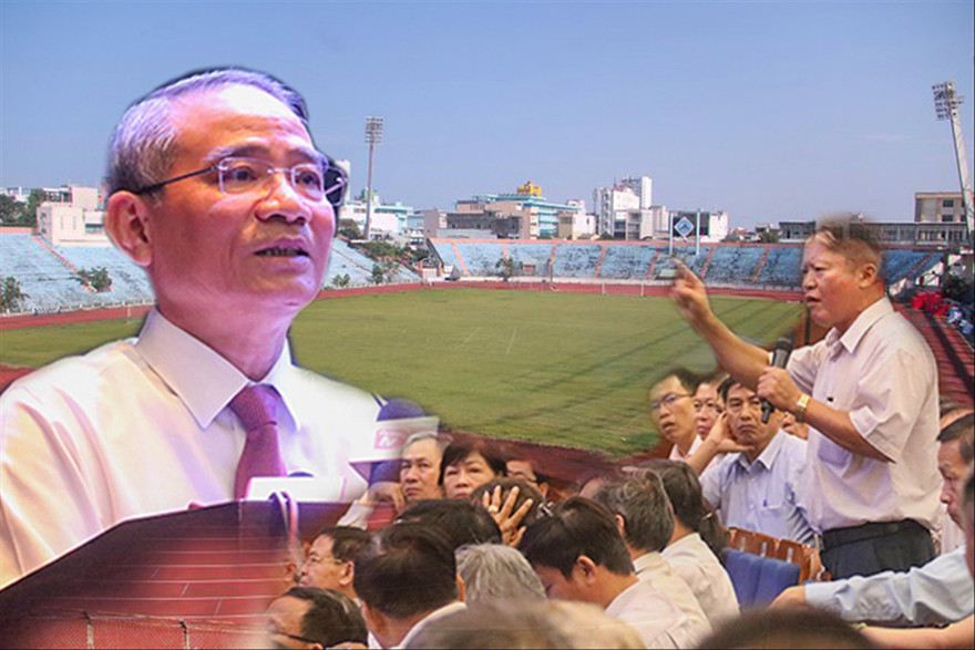 Bí thư Thành ủy Đà Nẵng Trương Quang Nghĩa trả lời ý kiến thắc mắc của cử tri về xử lý sân vận động Chi Lăng. Ảnh: Nguyễn Thành 