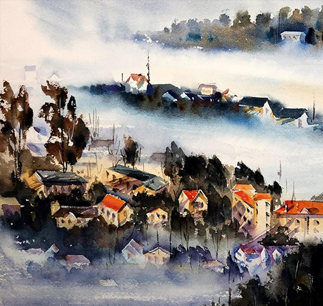 Một bức tranh Phố bên Đồi trưng bày trong triển lãm lần đầu tiên 