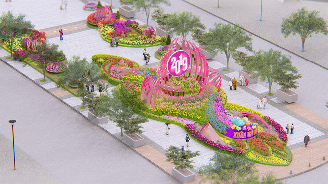 Phối cảnh đặc sắc Đường hoa Tết Kỷ Hợi 2019. Ảnh: Saigontourist