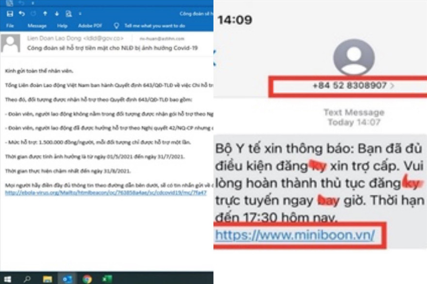Email, tin nhắn của kẻ mạo danh cơ quan Nhà nước cung cấp gói hỗ trợ mùa dịch bị ngân hàng phát hiện