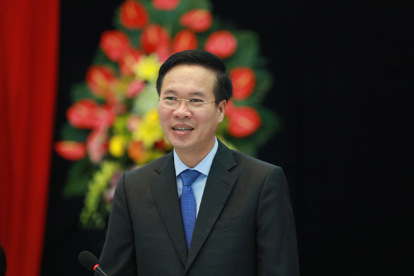 Trưởng ban Tuyên giáo T.Ư Võ Văn Thưởng phát biểu tại cuộc gặp mặt cán bộ, phóng viên báo Tiền Phong ảnh: Hồng Vĩnh