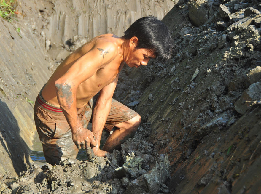 Ông Nguyễn Văn Thanh đào đất . ẢNH: HÒA HỘI