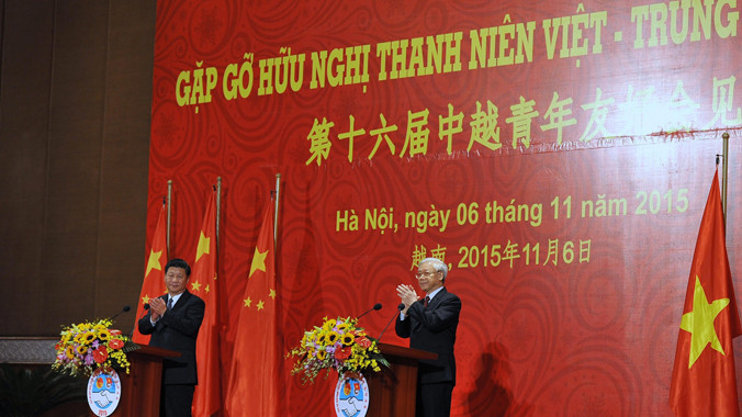 Tổng Bí thư Nguyễn Phú Trọng và Tổng Bí thư, Chủ tịch Trung Quốc Tập Cận Bình dự gặp gỡ hữu nghị thanh niên Việt - Trung lần thứ 16. Ảnh: Tuấn mark.