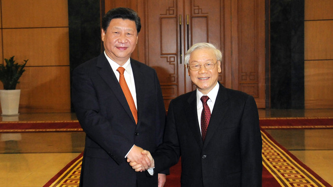 Tổng Bí thư Nguyễn Phú Trọng đón tiếp Tổng Bí thư, Chủ tịch nước Trung Quốc Tập Cận Bình tại Văn phòng Trung ương Đảng. Ảnh: Như Ý.